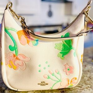 Coach White Leather Bag with Floral Accents